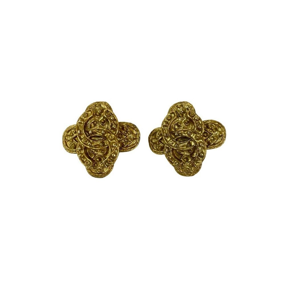 CHANEL Authentic Vintage Gold Logo Earrings - Picture 5 of 6